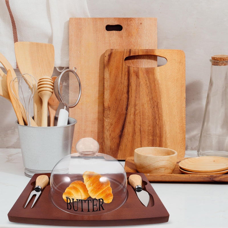 Airtight Butter Storage Box With Deep Brown Tray and Double Knives - Image 5