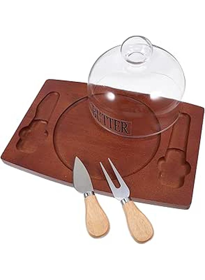 Airtight Butter Storage Box With Deep Brown Tray and Double Knives - Image 1