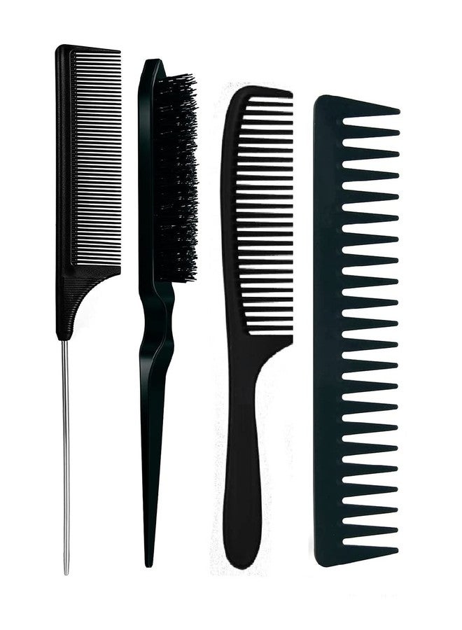 E-DUNIA 4 Pcs Wide Tooth Detangling Hair Comb Set Teasing Brush Bristle Hair Brush Dual Edge Brush Rat Tail Comb Cutting Comb Styling Comb Barber Tooth Comb for Men Women - Image 1