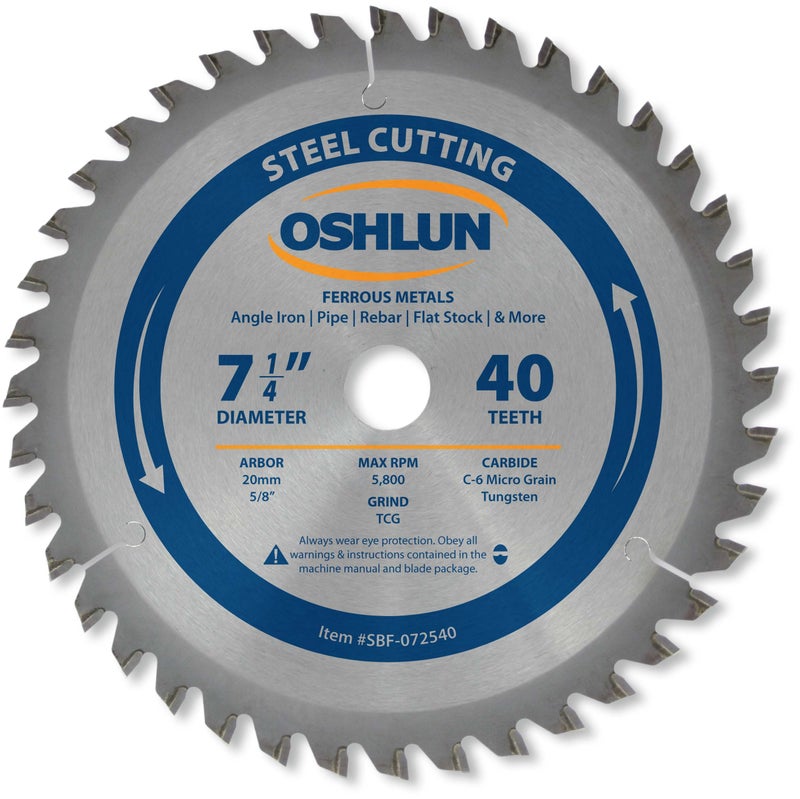 Oshlun SBF-072540 7-1/4-Inch 40 Tooth TCG Saw Blade with 20mm Arbor (5/8-Inch Bushing) for Mild Steel and Ferrous Metals - Image 5