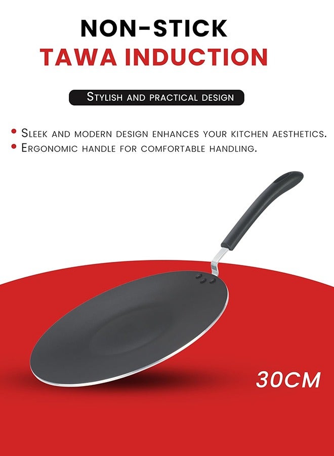 Kitchen King Kitchen King Premium Non-Stick Induction Tawa – 30 cm, High-Quality Aluminum, Stainless Steel Base, Ergonomic Cool-Touch Handle, Durable & Long-Lasting, Superior Non-Stick Coating for Healthy Cooking – Multipurpose for Roti, Dosa, Paratha & More  - Image 2