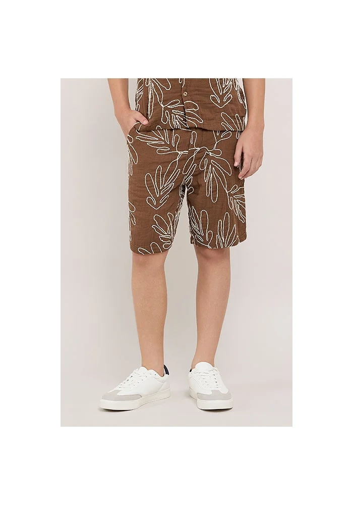 R&b Embroidered Shorts With Drawstring Waist