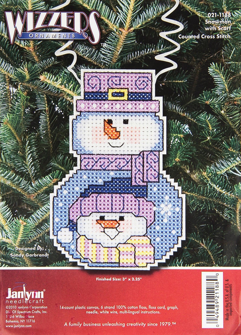 Janlynn/Holiday Wizzers Counted Cross Stitch Kit 3"X2.25" - Snowman with Scarf (14 Count) - Image 1