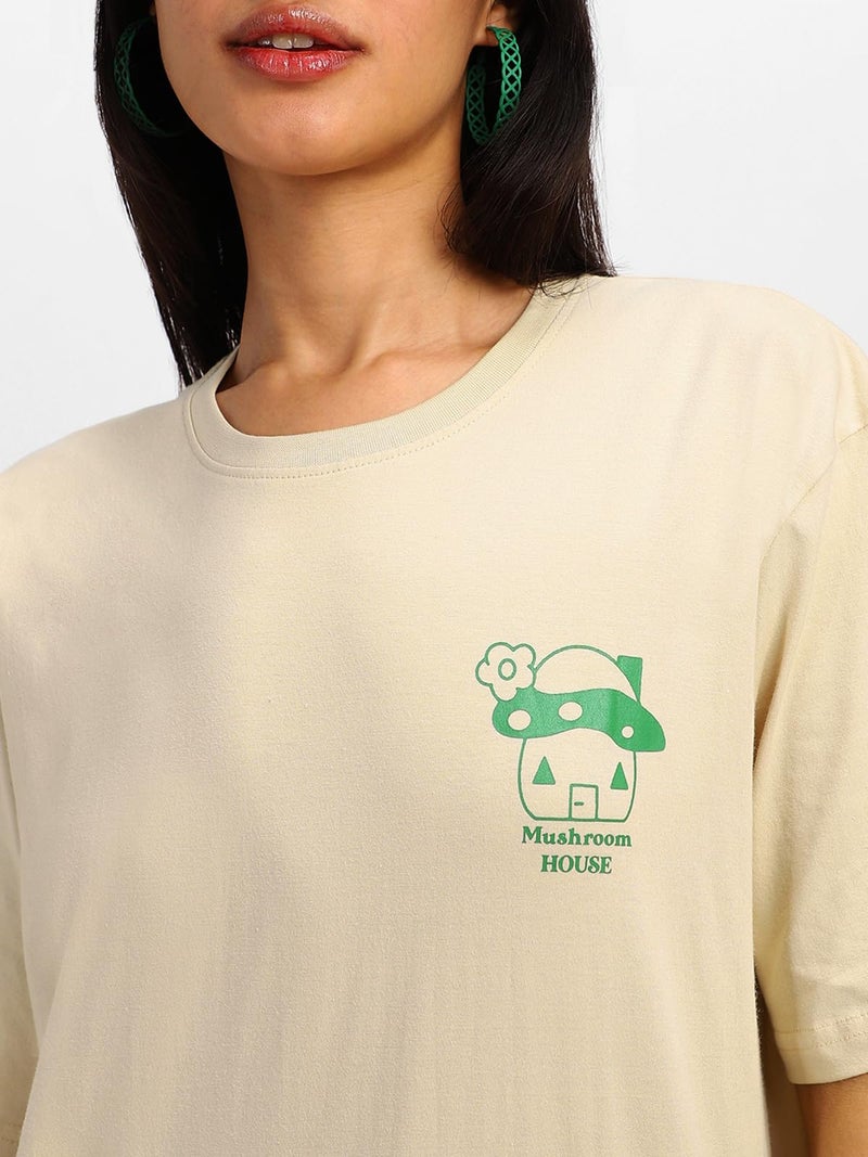 JUNEBERRY® Pure Cotton Oversized Round Neck Drop Shoulder Swan White Back Graphic Printed T-Shirt for Women/Girls (M) - Image 3
