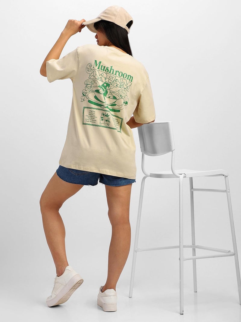 JUNEBERRY® Pure Cotton Oversized Round Neck Drop Shoulder Swan White Back Graphic Printed T-Shirt for Women/Girls (M) - Image 5