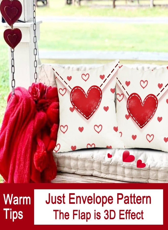 RABUSOFA Valentines Pillow Covers 18x18 Set of 2,Red Hearts Valentine Day Pillows Decorative Throw Pillows,Outdoor Valentines Pillows Cases Decoration for Sofa Couch White(4) (18"x18") - Image 2