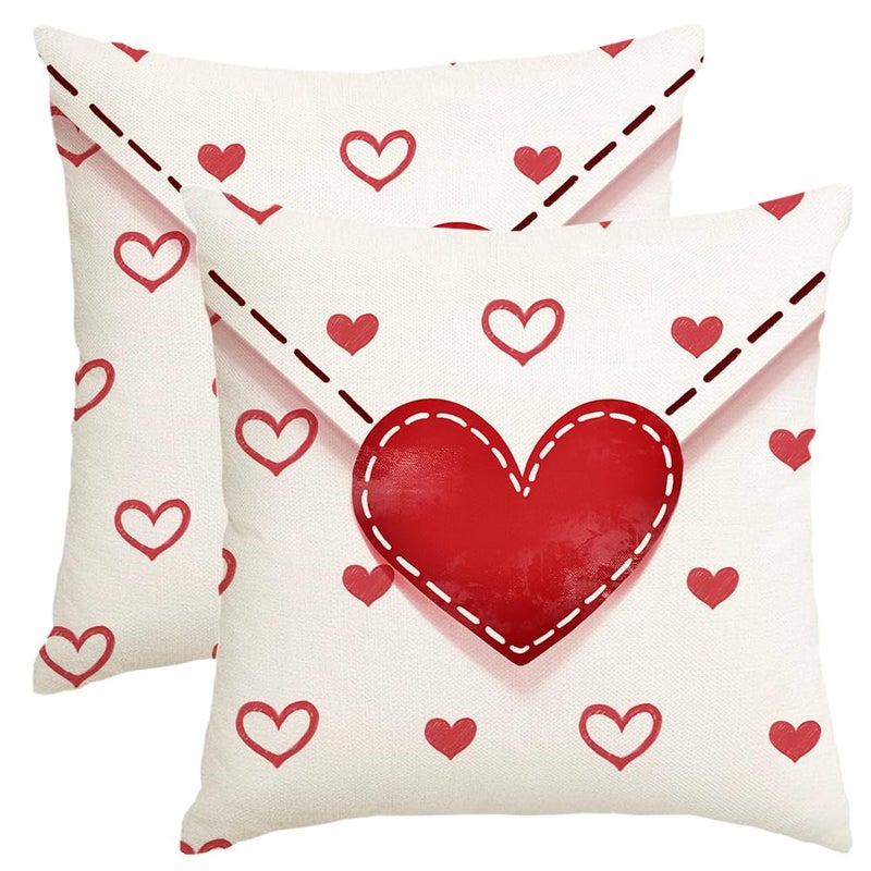 RABUSOFA Valentines Pillow Covers 18x18 Set of 2,Red Hearts Valentine Day Pillows Decorative Throw Pillows,Outdoor Valentines Pillows Cases Decoration for Sofa Couch White(4) (18"x18") - Image 1