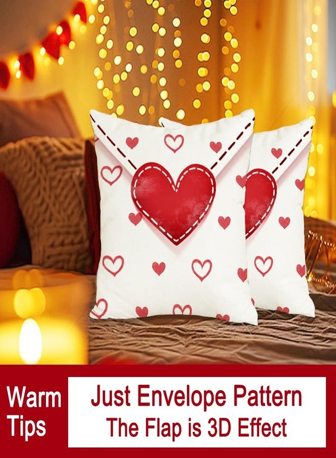 RABUSOFA Valentines Pillow Covers 18x18 Set of 2,Red Hearts Valentine Day Pillows Decorative Throw Pillows,Outdoor Valentines Pillows Cases Decoration for Sofa Couch White(4) (18"x18") - Image 4