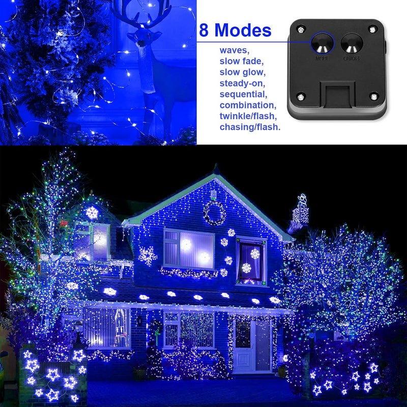 YAOZHOU Blue Solar Christmas String Lights Outdoor Waterproof, 2Pack Total 200Led 66Ft 8 Modes Copper Fairy Lights for Halloween Garden, Patio, Fence, Balcony, Outdoors - Image 4