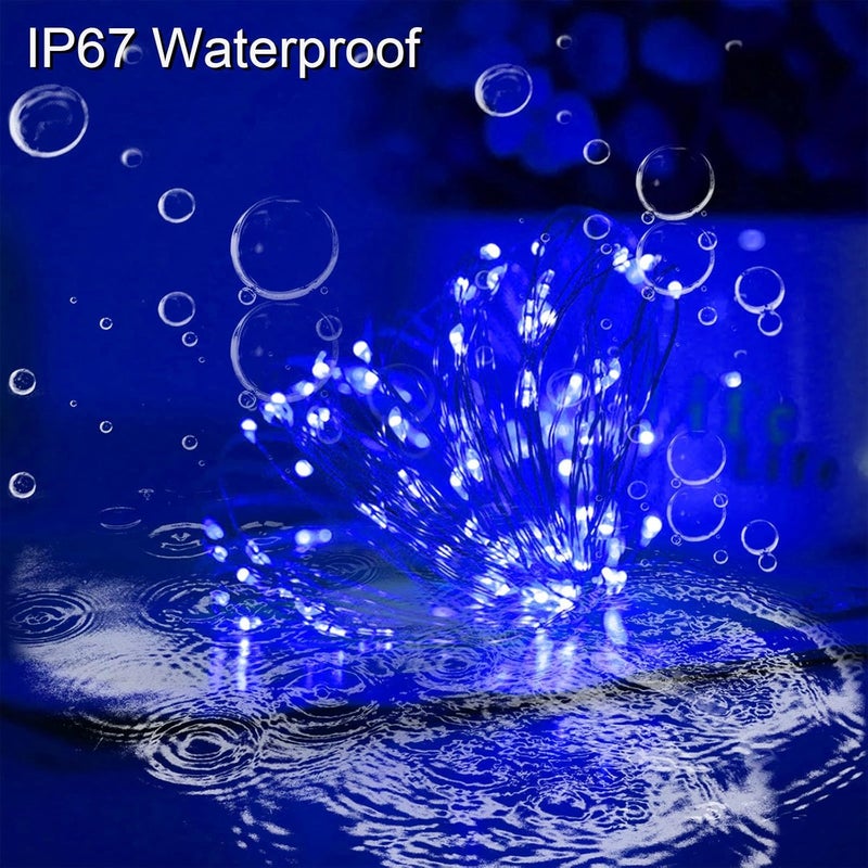 YAOZHOU Blue Solar Christmas String Lights Outdoor Waterproof, 2Pack Total 200Led 66Ft 8 Modes Copper Fairy Lights for Halloween Garden, Patio, Fence, Balcony, Outdoors - Image 3