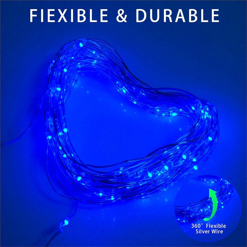 YAOZHOU Blue Solar Christmas String Lights Outdoor Waterproof, 2Pack Total 200Led 66Ft 8 Modes Copper Fairy Lights for Halloween Garden, Patio, Fence, Balcony, Outdoors - Image 5