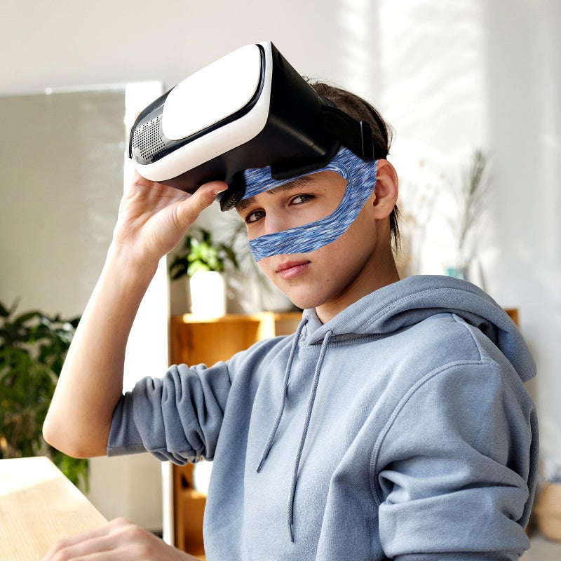 Breathable Blue Mesh VR Headset Cover Padding Sweat Absorbent Washable Travel Workout Accessory - Image 5