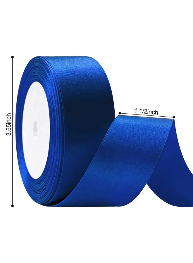 Flezoo 25 Yards Blue Satin Ribbon 1 1/2inch, Single Face Polyester Silk Fabric Hair String Ribbon for Craft, Flower Bouquets, Gift Wrapping, Wedding, Bow Making and Valentines Decoration - Image 2