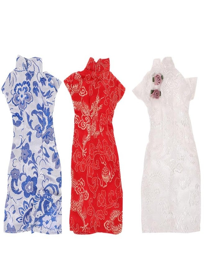 Alasum Doll Cheongsam Clothes 3Pcs Set for 12 Inch Dolls Chinese Style Dress Vintage Multi Color Qipao Soft Cloth Accessories - Image 1