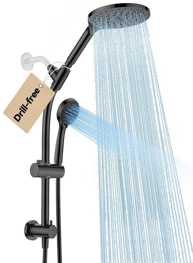 MakeFit Drill-free Dual Shower Head with Handheld Combo Rainfall Shower Head Easy Reach 3-way Diverter Stainless Steel Slide Bar with Height Adjustable Holder Adjustable Rain Showerhead (Black) - Image 1