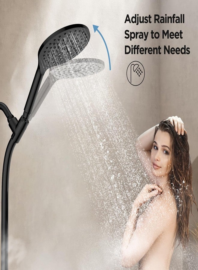 MakeFit Drill-free Dual Shower Head with Handheld Combo Rainfall Shower Head Easy Reach 3-way Diverter Stainless Steel Slide Bar with Height Adjustable Holder Adjustable Rain Showerhead (Black) - Image 5