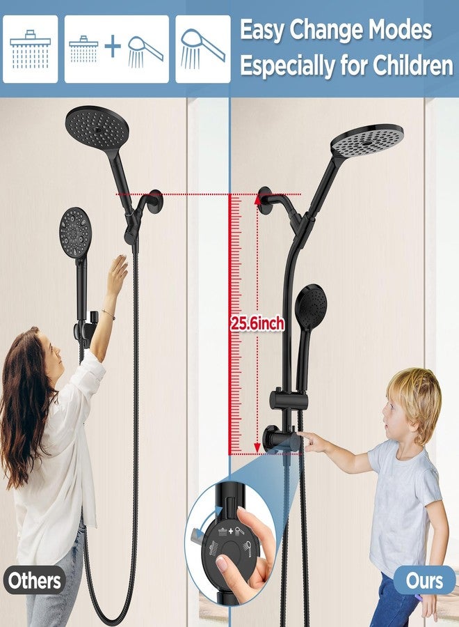 MakeFit Drill-free Dual Shower Head with Handheld Combo Rainfall Shower Head Easy Reach 3-way Diverter Stainless Steel Slide Bar with Height Adjustable Holder Adjustable Rain Showerhead (Black) - Image 2