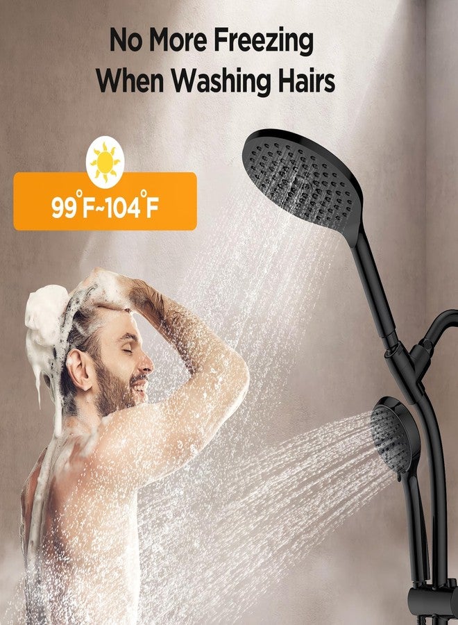 MakeFit Drill-free Dual Shower Head with Handheld Combo Rainfall Shower Head Easy Reach 3-way Diverter Stainless Steel Slide Bar with Height Adjustable Holder Adjustable Rain Showerhead (Black) - Image 4