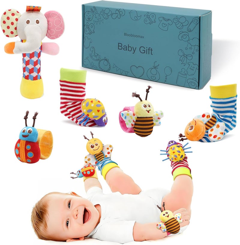 BLOOBLOOMAX Wrist Rattles Foot Finder Rattle Toy for 3-6 Months Baby, Feet Leg Ankle Socks Arm Hand Bracelet Shaker for 6-9 Months Infant boy & Girl, Gift Set for 0-2 Years Newborn Babies (5 pcs-C) - Image 1