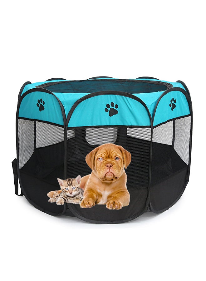 Loquat Detachable Foldable Octagonal Puppy Playpen Cage Blue 58x3x38centimeter - Image 3
