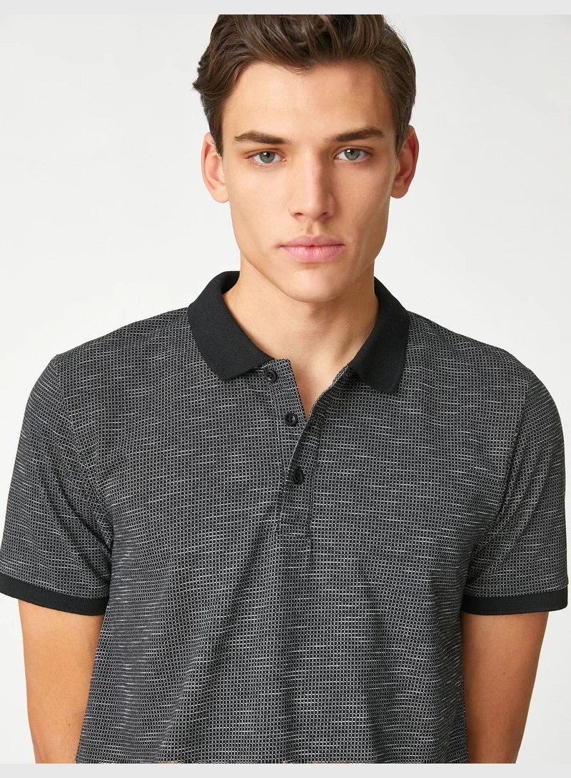 KOTON Polo Neck T-Shirt Geometric Printed Buttoned Short Sleeve Slim Fit