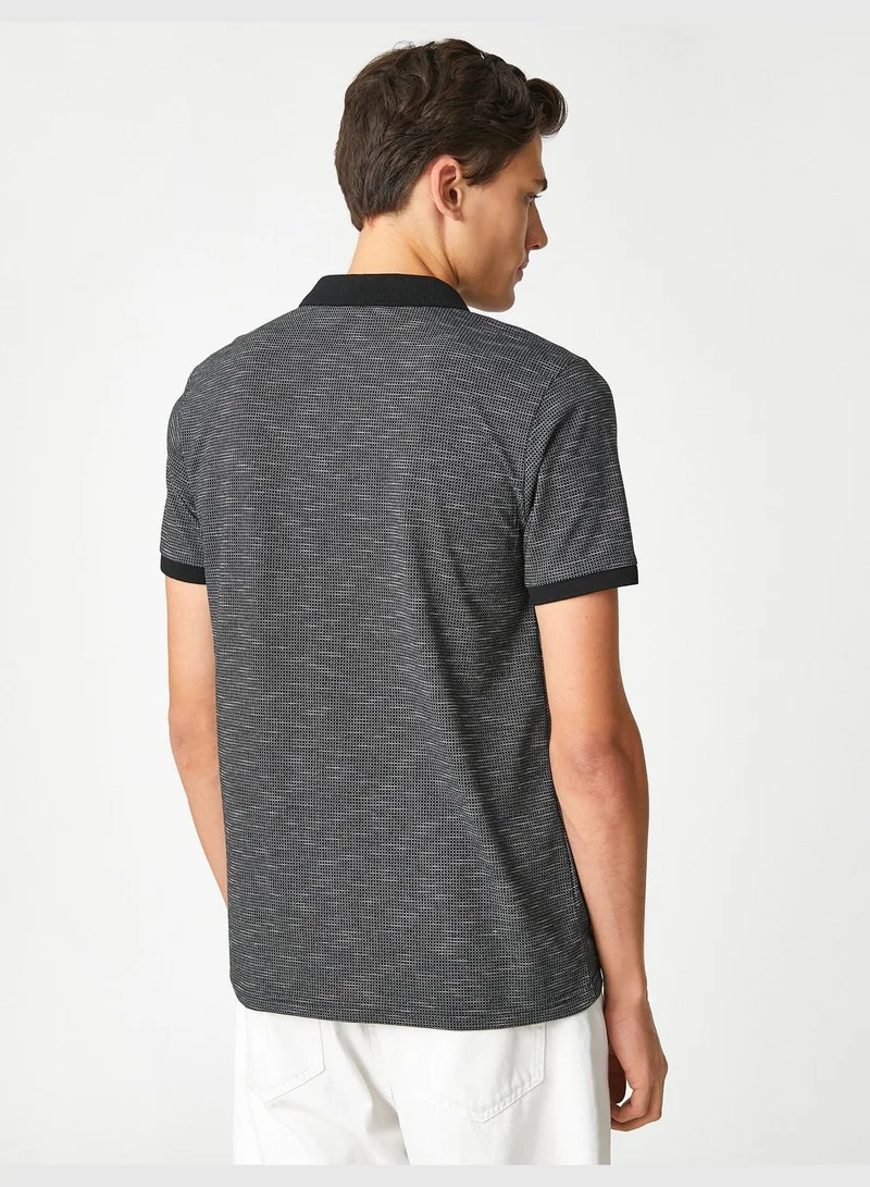 KOTON Polo Neck T-Shirt Geometric Printed Buttoned Short Sleeve Slim Fit