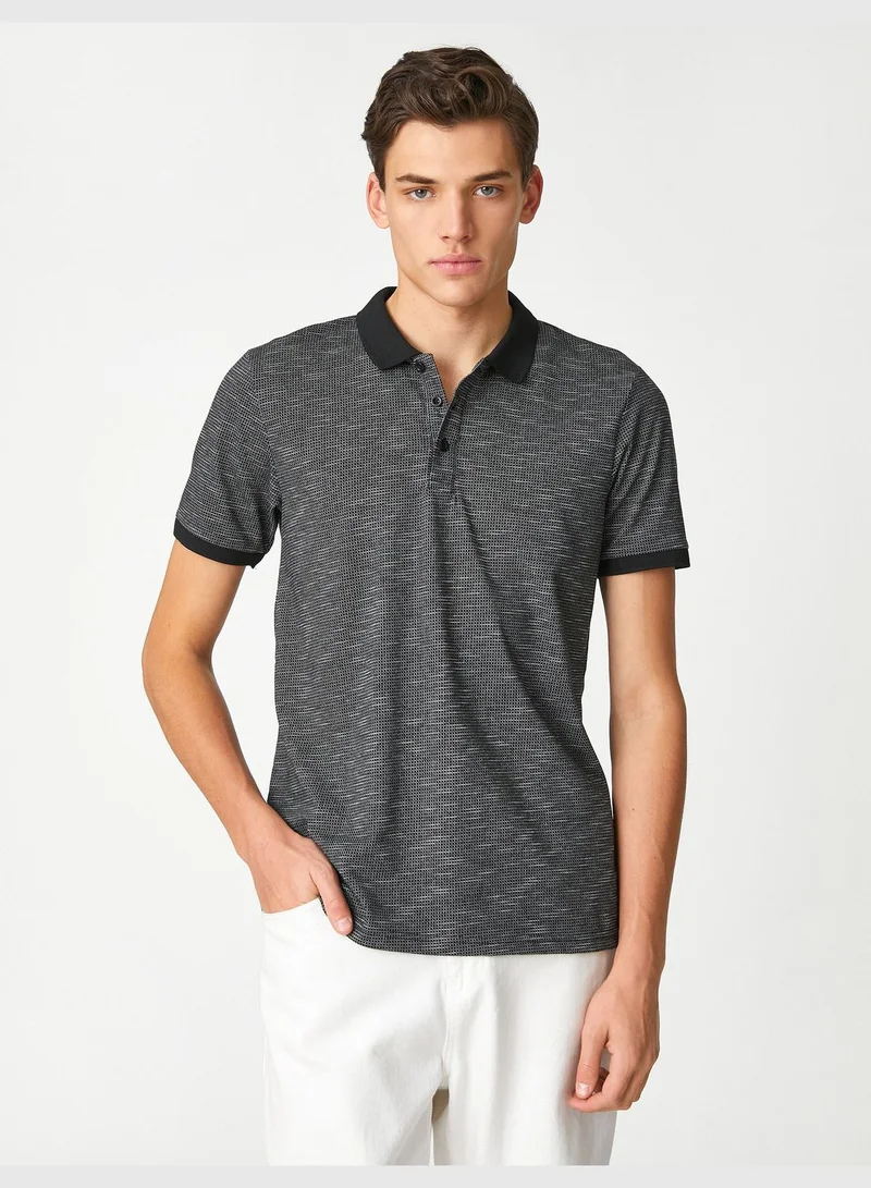 KOTON Polo Neck T-Shirt Geometric Printed Buttoned Short Sleeve Slim Fit