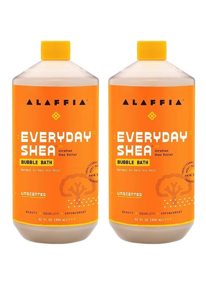 Everyday Shea Bubble Bath, Cleanse, Soothe & Moisturize Skin, Made with Fair Trade Shea Butter, Cruelty Free, No Parabens, Vegan, Unscented, 2 Pack – 32 Fl Oz Ea