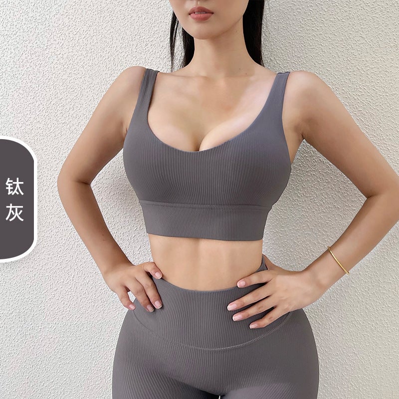 2022 Threaded Deep V-Back Sports Underwear Shock-Proof Push-Up Yoga Sports Bra Women'S Fitness Vest - Image 1