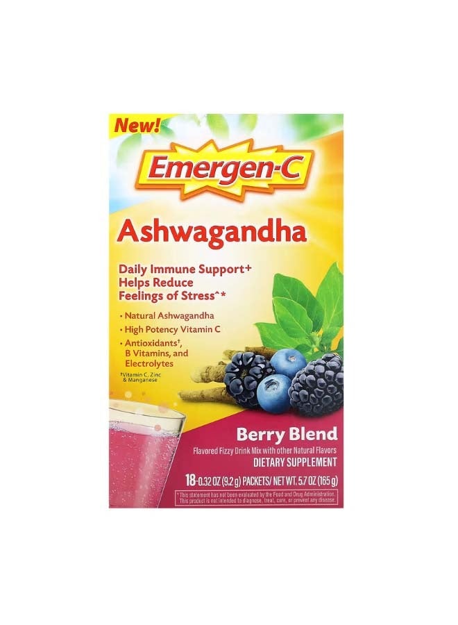Emergen-C Ashwagandha Berry Blend 18 Packets 0.32 oz 9.2 g Each - Image 1
