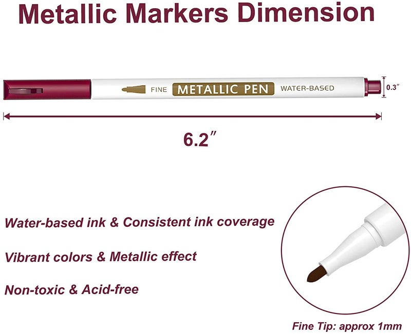 Lineon 30 Pack Metallic Marker Pens, Lineon 24 Colors Fine Tip Paint Pens with 6 Stencils for DIY Craft Photo Album Rock Art Painting Card Making Glass Wood - Image 3