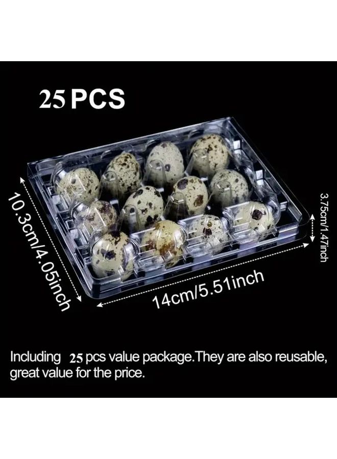 Clear Plastic Quail Egg Cartons 25 Pack 12 Grid Stackable Storage Trays For Small Eggs - Image 3