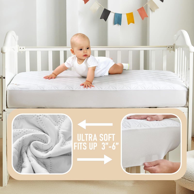 BEDLORE Waterproof Mattress Protector Crib, 2 Pack Soft Mattress Pad, Noiseless Machine Washable Mattress Cover, Ultimate Protection for Your Baby's Crib Toddler Bed (52''x28'') - Image 5