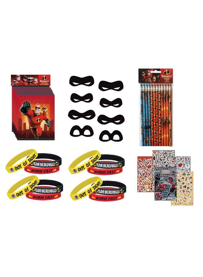 Unique The Incredibles Birthday Party Supplies Favor Bundle Pack Includes Loot Bags Paper Masks Pencils Bracelets Stickers - Image 1