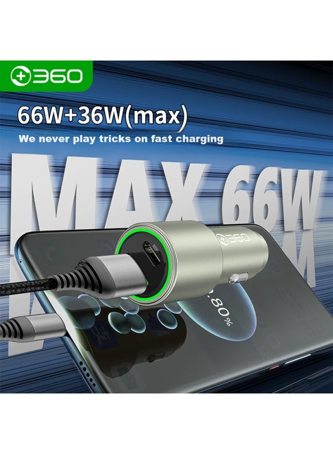 360 Car Charger Super Fast Charging 1a1c 66w Flash Charging ette Lighter Smart Car Charger P661 Dual-port Converter - Image 1