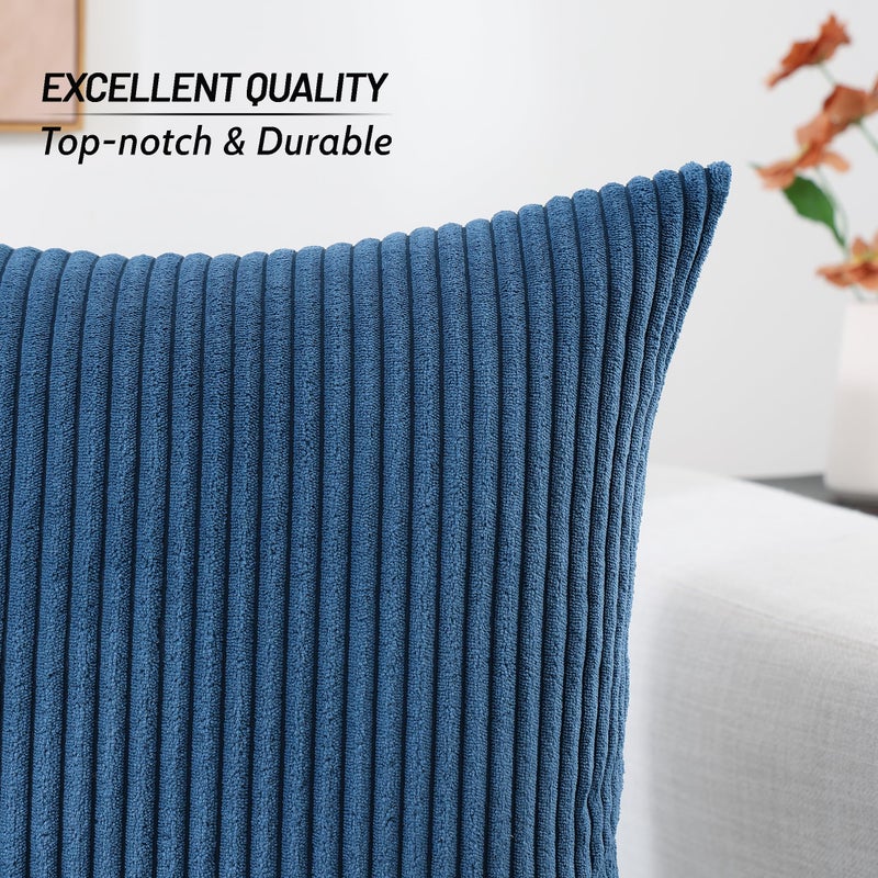 Mecatny Corduroy Decorative Throw Pillow Covers 26x26 Set of 2 for Sofa Bedroom Living Room  Stylish Soft Striped Couch Pillow Covers for Home Decor  Navy Blue - Image 3