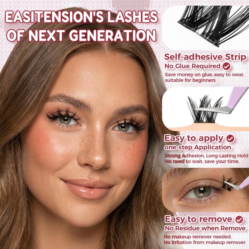 lashvana 80Pcs Self Adhesive False Eyelashes Clusters Kit,10 rows European-style eyelashes Lashes Kit with Tweezers for Beginners. (90pcs Self Adhesive False Eyelashes) - Image 3