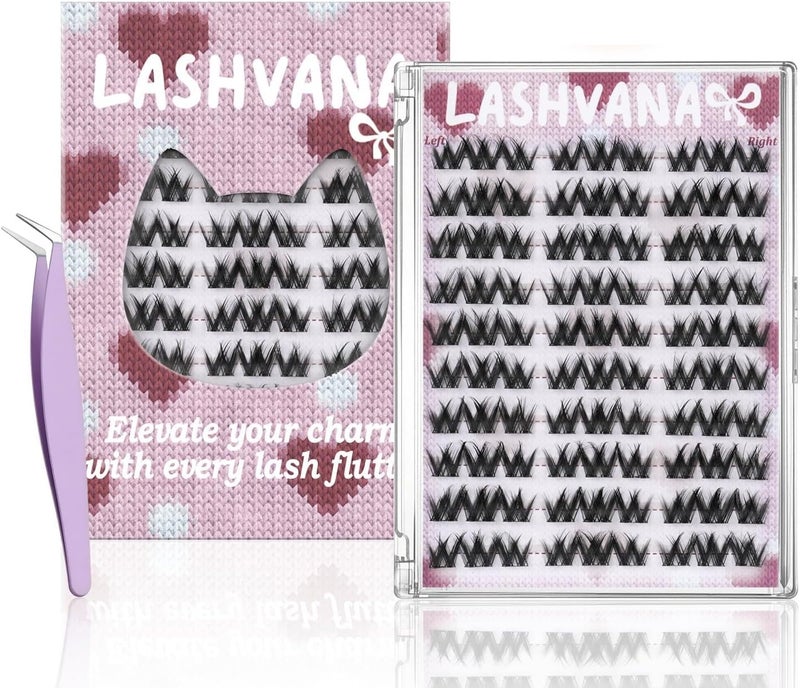 lashvana 80Pcs Self Adhesive False Eyelashes Clusters Kit,10 rows European-style eyelashes Lashes Kit with Tweezers for Beginners. (90pcs Self Adhesive False Eyelashes) - Image 1