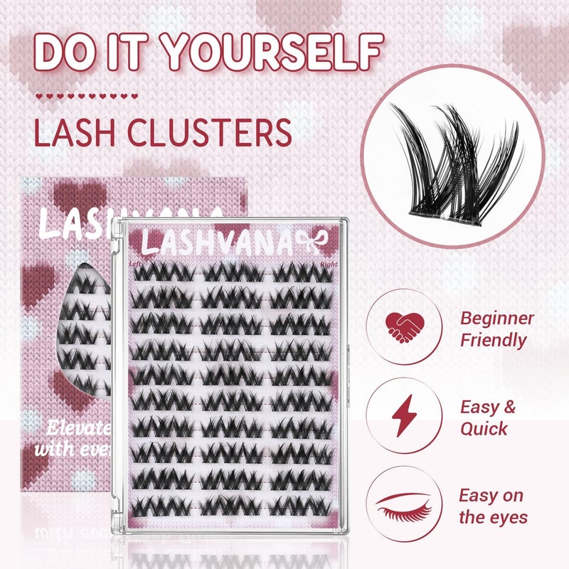 lashvana 80Pcs Self Adhesive False Eyelashes Clusters Kit,10 rows European-style eyelashes Lashes Kit with Tweezers for Beginners. (90pcs Self Adhesive False Eyelashes) - Image 4