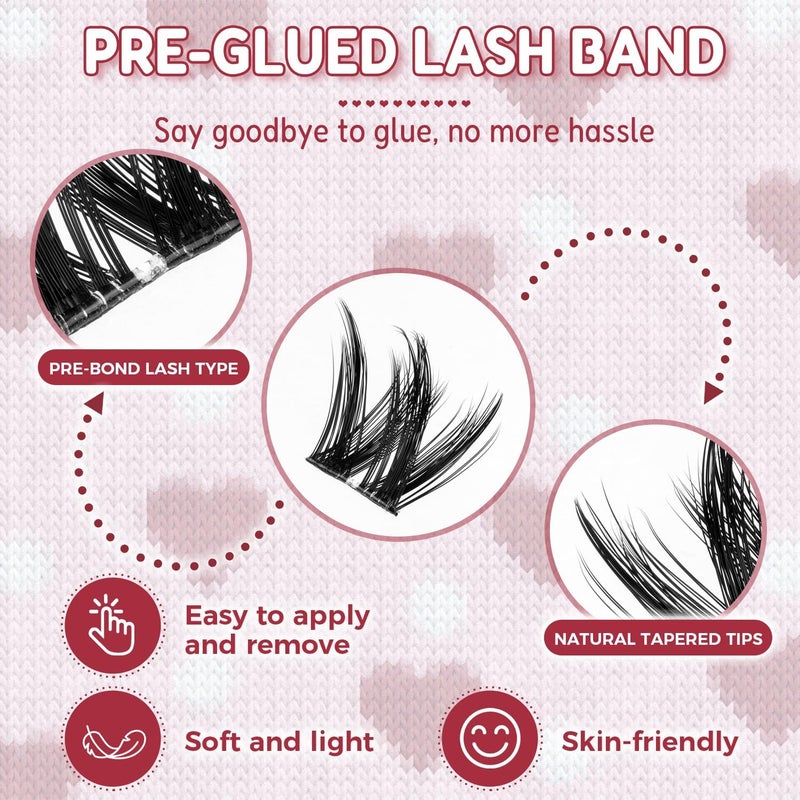 lashvana 80Pcs Self Adhesive False Eyelashes Clusters Kit,10 rows European-style eyelashes Lashes Kit with Tweezers for Beginners. (90pcs Self Adhesive False Eyelashes) - Image 2