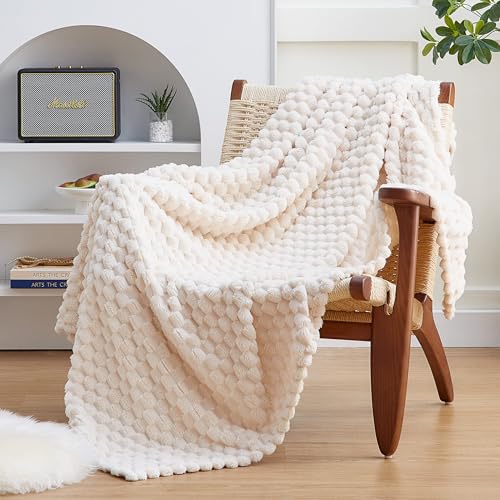 EXQ Home Fleece Blanket Twin Size for Couch or Bed - 3D Imitation Turtle Shell Jacquard Decorative Blankets - Cozy Soft Lightweight Fuzzy Flannel Blanket Suitable for All Seasons(60"×80",Beige) - Image 1