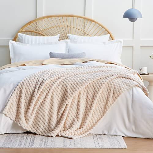 EXQ Home Fleece Blanket Twin Size for Couch or Bed - 3D Imitation Turtle Shell Jacquard Decorative Blankets - Cozy Soft Lightweight Fuzzy Flannel Blanket Suitable for All Seasons(60"×80",Beige) - Image 2