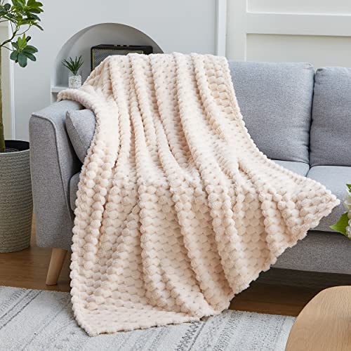 EXQ Home Fleece Blanket Twin Size for Couch or Bed - 3D Imitation Turtle Shell Jacquard Decorative Blankets - Cozy Soft Lightweight Fuzzy Flannel Blanket Suitable for All Seasons(60"×80",Beige) - Image 3