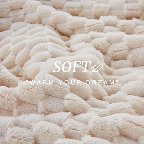 EXQ Home Fleece Blanket Twin Size for Couch or Bed - 3D Imitation Turtle Shell Jacquard Decorative Blankets - Cozy Soft Lightweight Fuzzy Flannel Blanket Suitable for All Seasons(60"×80",Beige) - Image 5