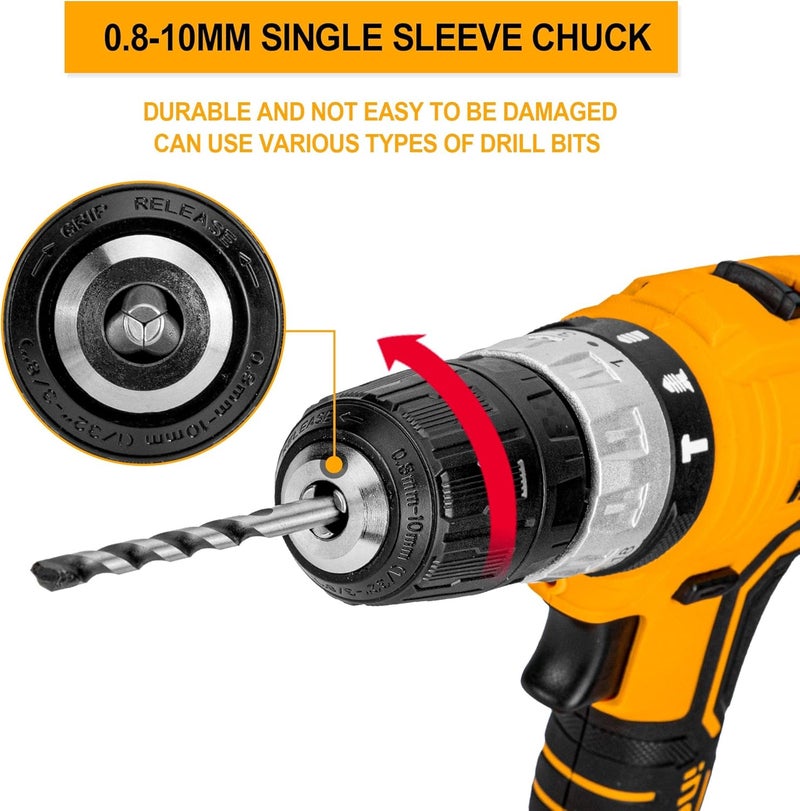 إنجكو مثقاب لاسلكي Cidli20012 20 فولت، مثقاب كهربائي صدمي 45 نيوتن متر، محرك مثقاب كهربائي 18+1+1 وضع، ظرف 0.8-10 مم، سرعة متغيرة، طقم مثقاب مطرقة مع بطاريتين، شاحن سريع، مصباح ليد (مجموعة واحدة) - Image 5