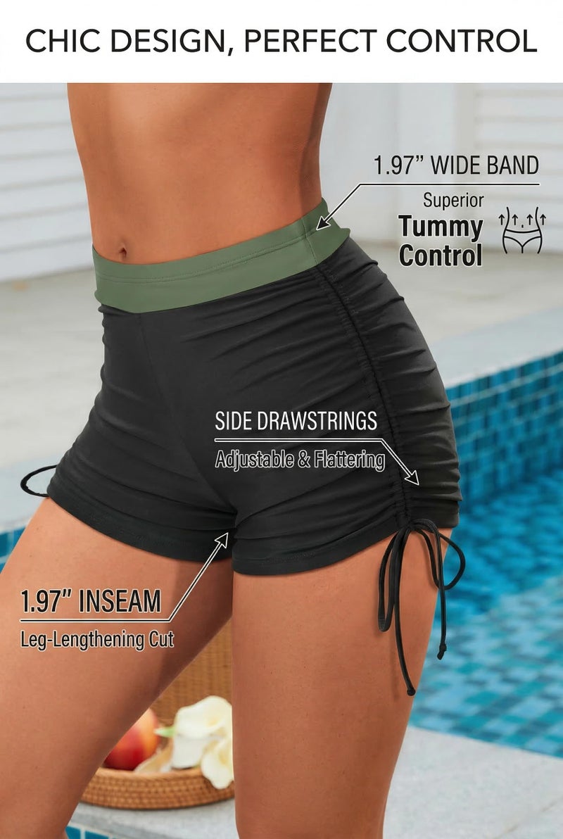 Yonique 3 Piece Tankini Swimsuits for Women Swim Tank Top Bathing Suits with Boy Shorts and Bra Athletic Swimwear Army Green L - Image 5