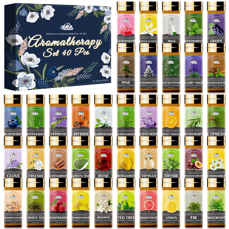 Comdian Essential Oil Set, 40 Pcs Fragrance Aromatherapy Oils for Skin, Diffusers, Home Care, Humidifier, Laundry, Candle Making - Tea Tree, Sandalwood, Lavender, Vanilla, Eucalyptus and More(5mL) - Image 1