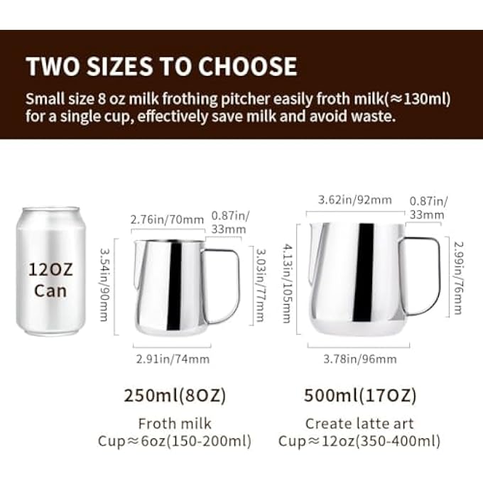 WATCHGET Milk Frothing Pitcher 250Ml8Oz Stainless Steel Espresso Steaming Pitcher Milk Coffee Cappuccino Latte Art Barista Steam Pitcher Milk Frothing Jug - Image 3