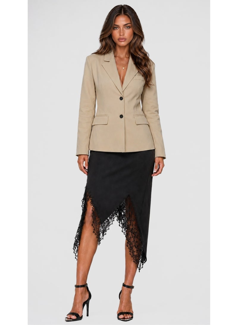 KYVELi Elegant Tailored Blazer-Beige - Image 2
