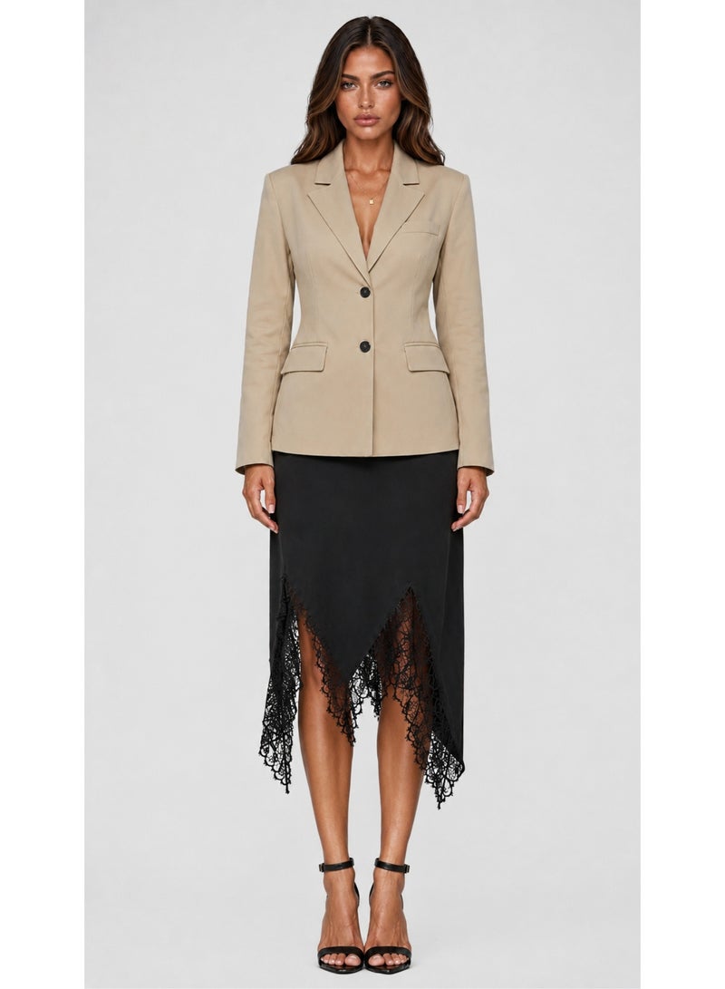 KYVELi Elegant Tailored Blazer-Beige - Image 3